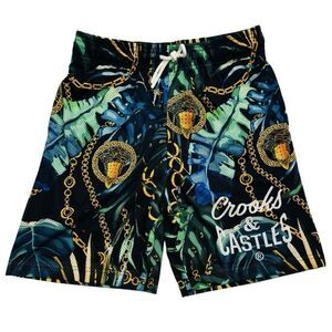 New!‎ Crooks & Castles Mesh Basketball Shorts Size Medium Tropical Bling Pattern